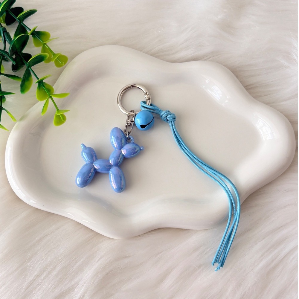 Iridescent Balloon Dog Keychain/ Bag Charm with Rope